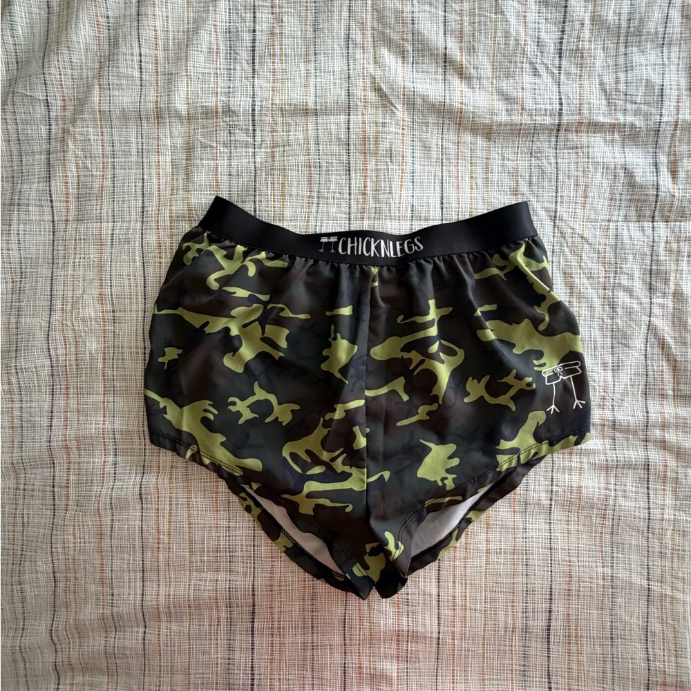 CHICKNLEGS Men’s Camo Running Shorts in Olive Green